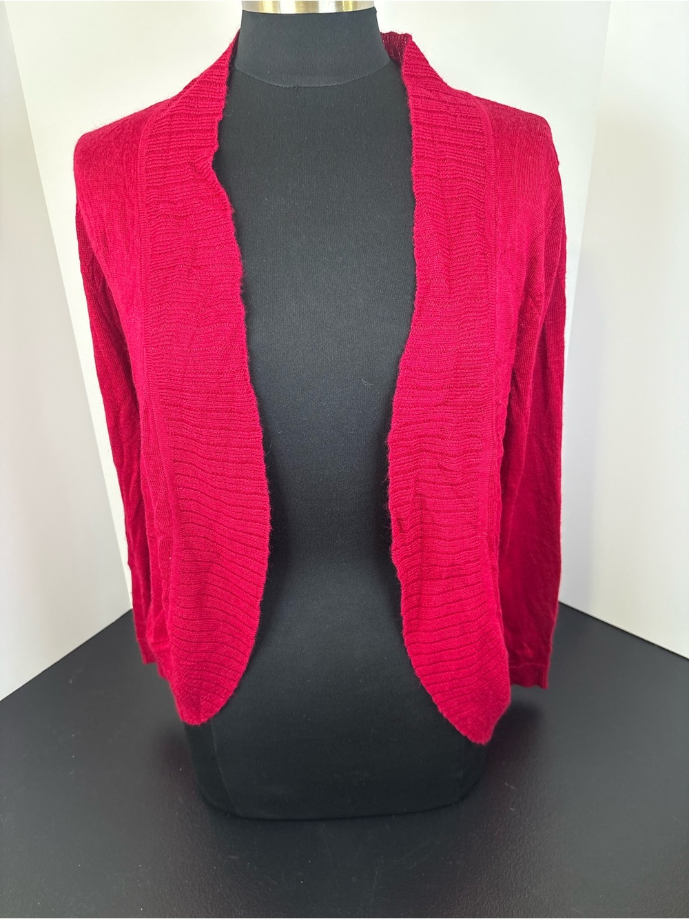 Coldwater Creek Open-Front Cranberry Knit Cardigan